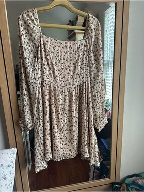 Altar'd State Cream Blouse with Black Floral Print